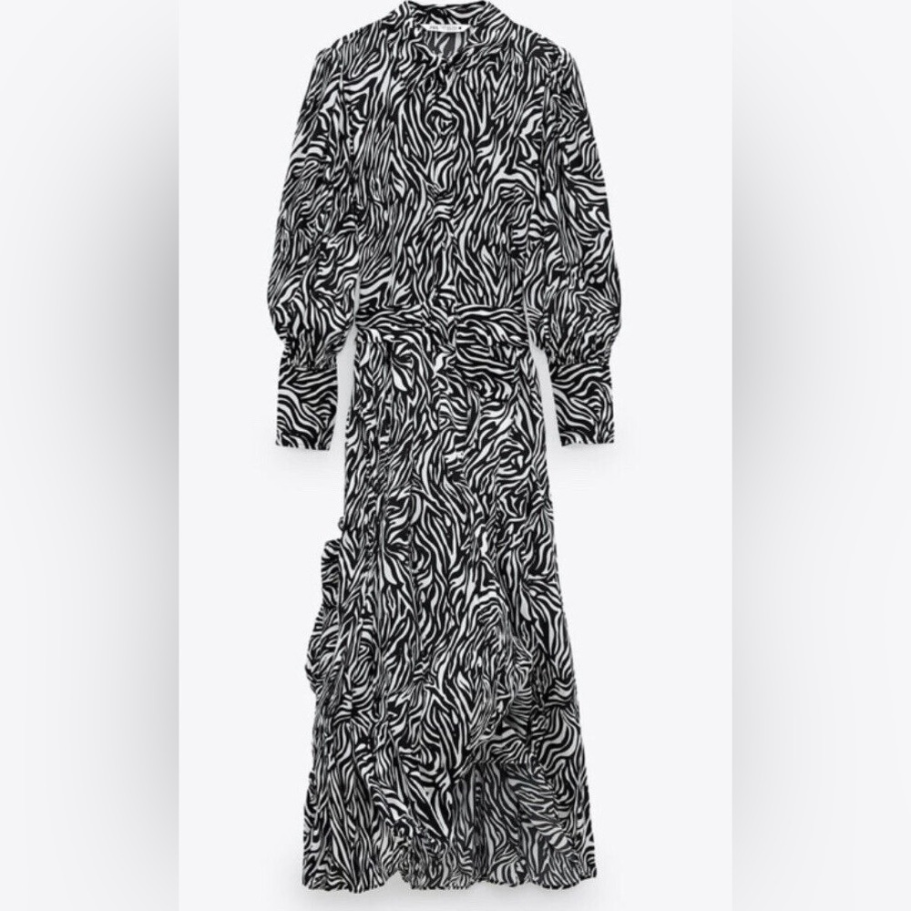 Zara black and white zebra print long sleeve maxi dress 20296
